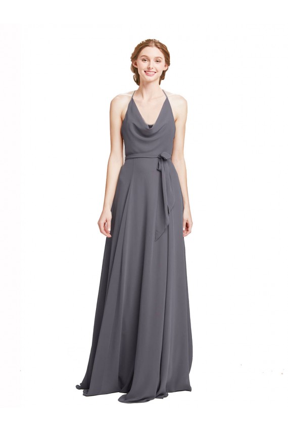 Soft Chiffon A-Line Long Sleeveless Slate Grey Bridesmaid Dress Cairns