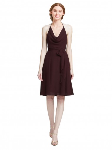 Soft Chiffon A-Line Knee Length Sleeveless Burgundy Gold Cocktail Dresses Cairns