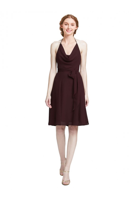 Soft Chiffon A-Line Knee Length Sleeveless Burgundy Gold Cocktail Dresses Cairns