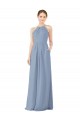 Soft Chiffon Sheath Long Sleeveless Dusty Blue Keyhole Back Bridesmaid Dress Cairns