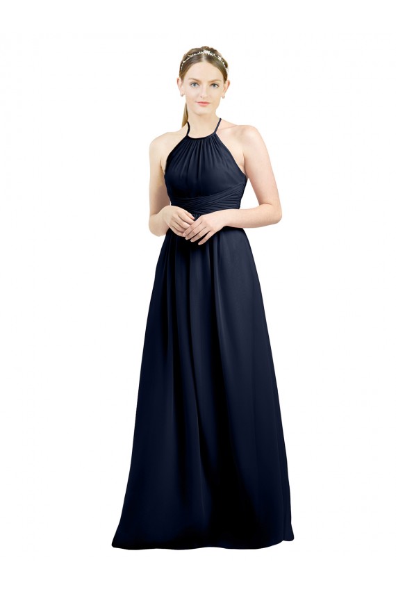 Soft Chiffon A-Line Long Sleeveless Dark Navy Open Back Evening Gowns / Bridesmaid Dress Cairns