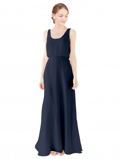 Soft Chiffon A-Line Long Sleeveless Dark Navy Open Back Bridesmaid Dress Cairns
