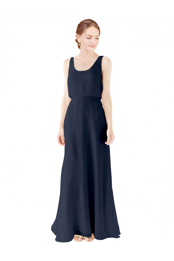 Soft Chiffon A-Line Long Sleeveless Dark Navy Open Back Bridesmaid Dress Cairns