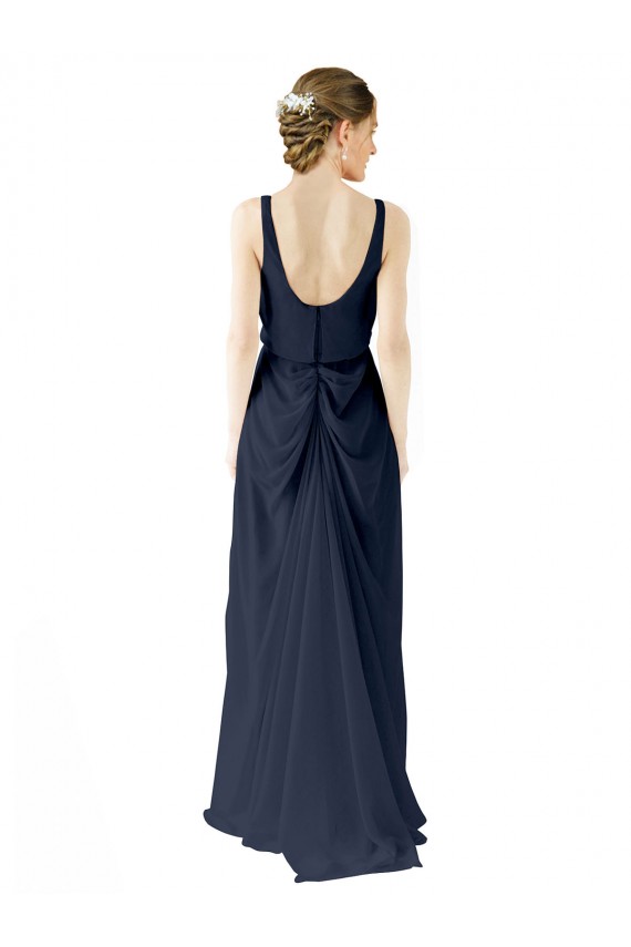 Soft Chiffon A-Line Long Sleeveless Dark Navy Open Back Bridesmaid Dress Cairns
