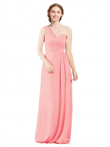 Soft Chiffon A-Line Long Sleeveless Salmon Bridal Party Dress Cairns
