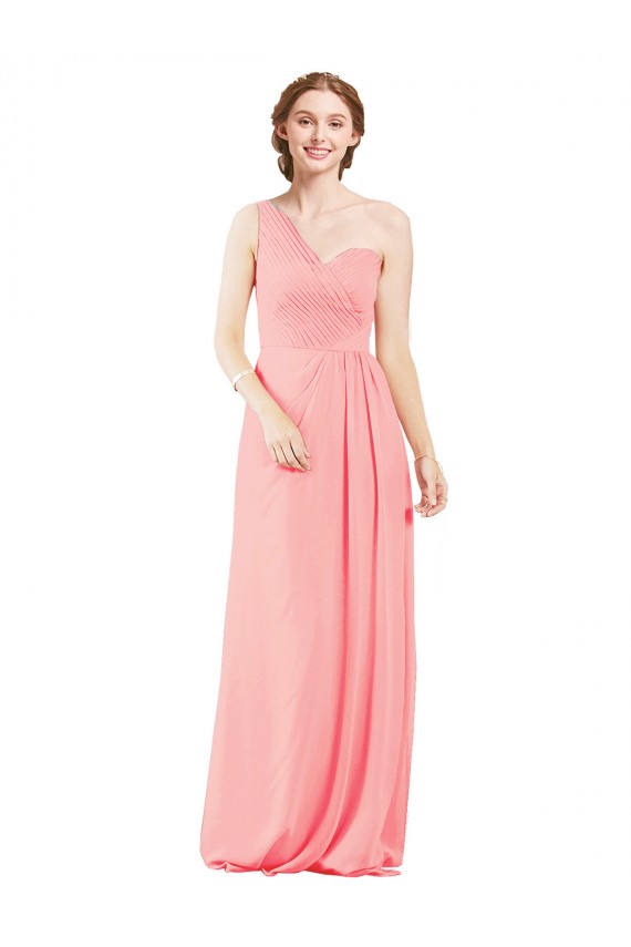 Soft Chiffon A-Line Long Sleeveless Salmon Bridal Party Dress Cairns