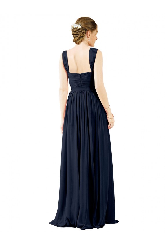 Soft Chiffon A-Line Long Dusty Blue Open Back Bridesmaid Dress Cairns