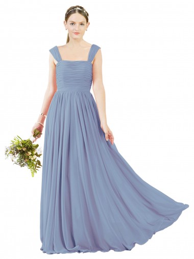 Soft Chiffon A-Line Long Dusty Blue Open Back Bridesmaid Dress Cairns