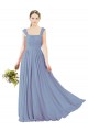 Soft Chiffon A-Line Long Dusty Blue Open Back Bridesmaid Dress Cairns