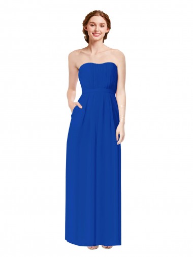 Soft Chiffon Sheath Long Sleeveless Open Back Royal Blue Bridesmaid Dresses Cairns
