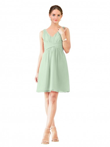 Soft Chiffon A-Line Knee Length Sleeveless Sage Bridesmaid Dress Cairns
