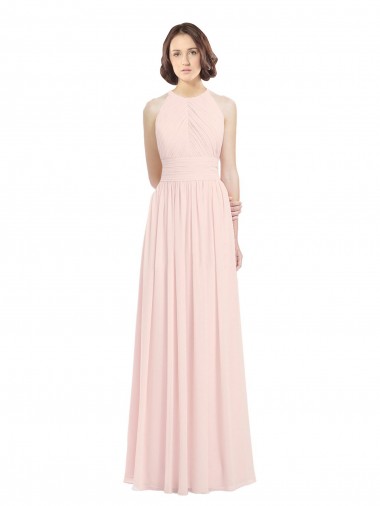 Soft Chiffon A-Line Long Sleeveless Pink Keyhole Back Bridesmaid Dress Cairns