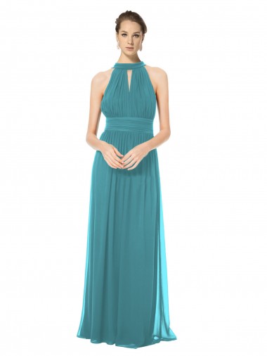 Soft Chiffon A-Line Long Sleeveless Hunter Keyhole Back Bridesmaid Dress Cairns