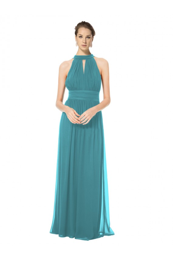 Soft Chiffon A-Line Long Sleeveless Hunter Keyhole Back Bridesmaid Dress Cairns