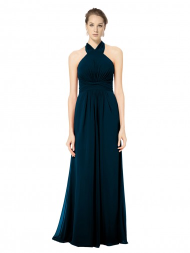 Soft Chiffon Long Sleeveless Halter Neck Open Back Bridesmaid Dresses Cairns