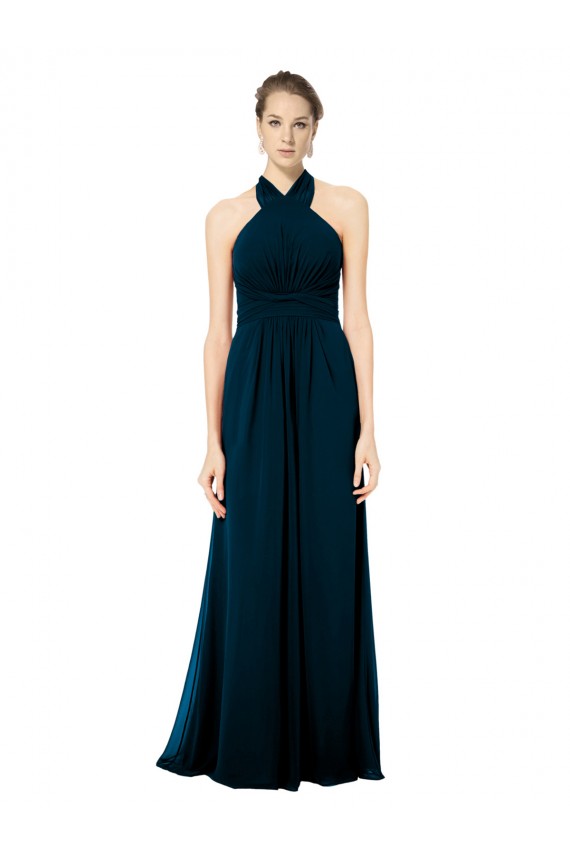 Soft Chiffon Long Sleeveless Halter Neck Open Back Bridesmaid Dresses Cairns