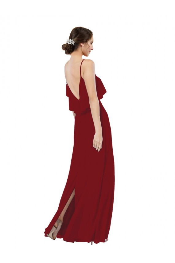 Soft Chiffon Sheath Long Sleeveless V-Back Burgundy Bridesmaid Dresses Cairns