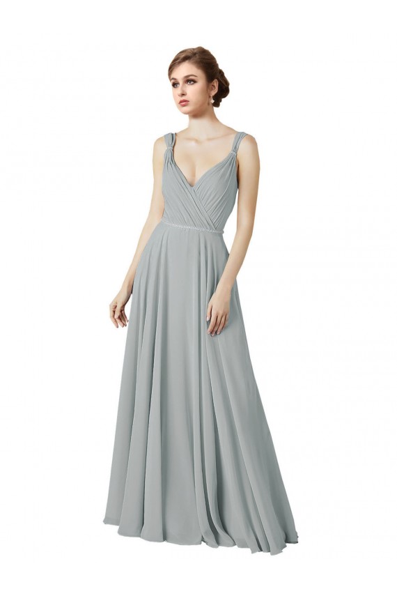 Chiffon A-Line Long Sleeveless Silver Bridesmaid Gowns / Evening Gowns Cairns