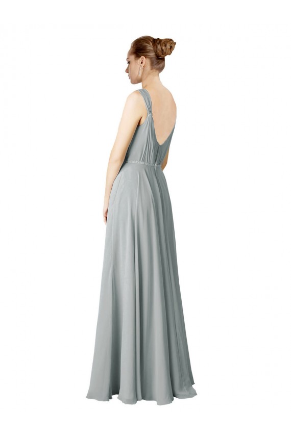 Chiffon A-Line Long Sleeveless Silver Bridesmaid Gowns / Evening Gowns Cairns