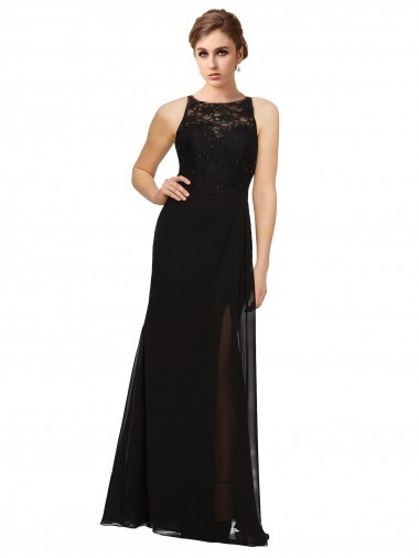 Soft Chiffon & Lace Sheath Long Sleeveless Bridesmaid Dress Cairns