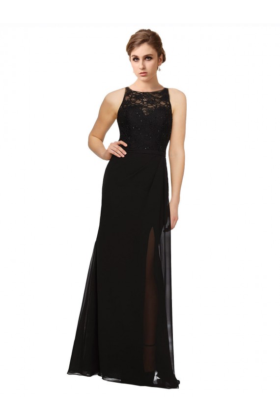 Soft Chiffon & Lace Sheath Long Sleeveless Bridesmaid Dress Cairns
