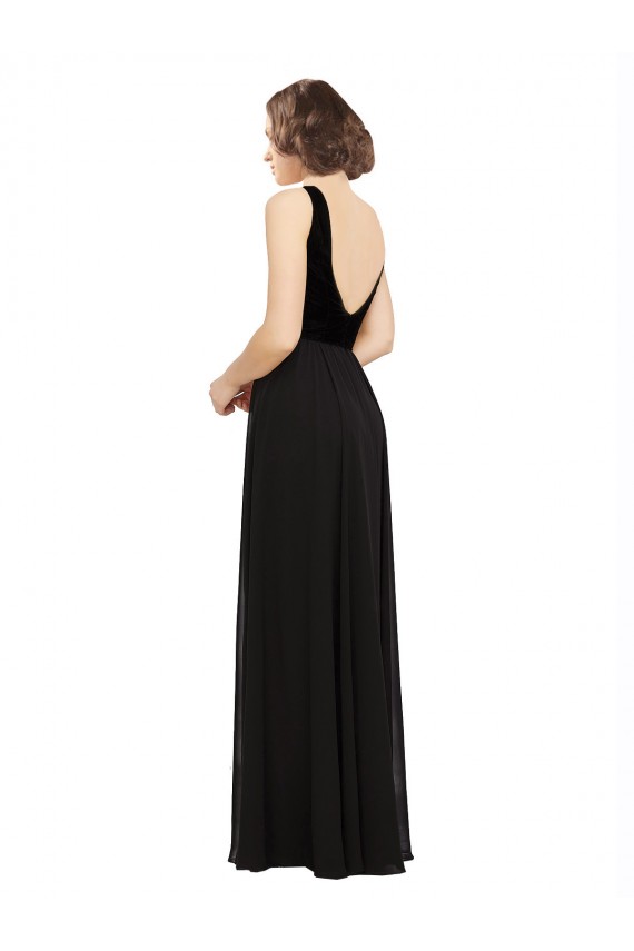 Soft Chiffon & Velvet A-Line Long Sleeveless Open Back Prom Dress / Bridesmaid Dress Cairns