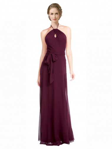 Soft Chiffon A-Line Long Sleeveless Low Back Burgundy Bridesmaid Dresses Cairns