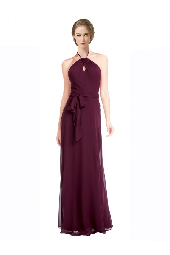 Soft Chiffon A-Line Long Sleeveless Low Back Burgundy Bridesmaid Dresses Cairns