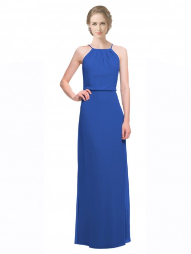 Soft Chiffon A-Line Long Sleeveless Low Back Blue Bridesmaid Dresses Cairns