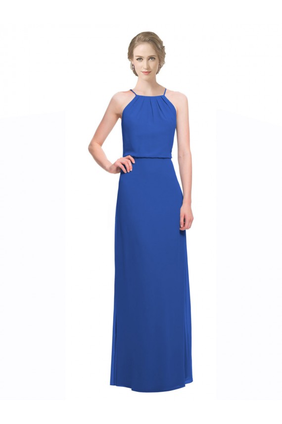 Soft Chiffon A-Line Long Sleeveless Low Back Blue Bridesmaid Dresses Cairns