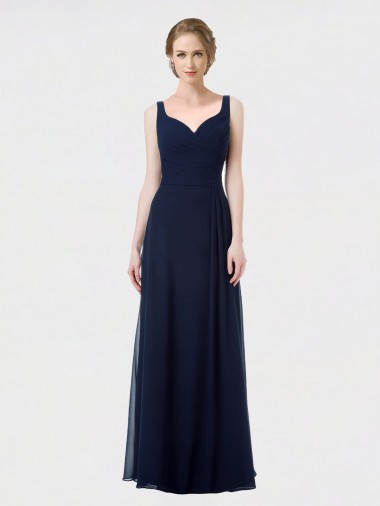 Lxue Chiffon A-Line Long Sleeveless Low Back Dark Navy Bridesmaid Dresses Cairns