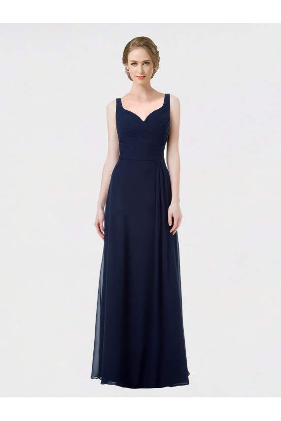 Lxue Chiffon A-Line Long Sleeveless Low Back Dark Navy Bridesmaid Dresses Cairns