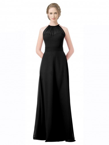 Chiffon A-Line Long Sleeveless Black Bridesmaid Dresses Cairns