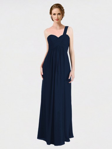Soft Chiffon A-Line Long Sleeveless Low Back Dark Navy Bridesmaid Dresses Cairns