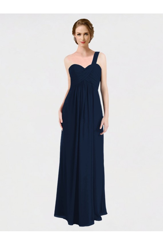 Soft Chiffon A-Line Long Sleeveless Low Back Dark Navy Bridesmaid Dresses Cairns