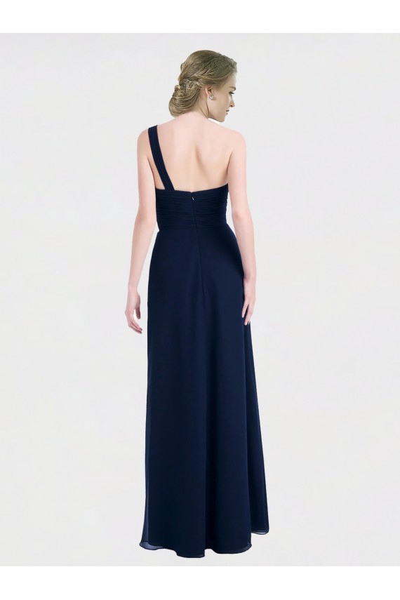 Soft Chiffon A-Line Long Sleeveless Low Back Dark Navy Bridesmaid Dresses Cairns