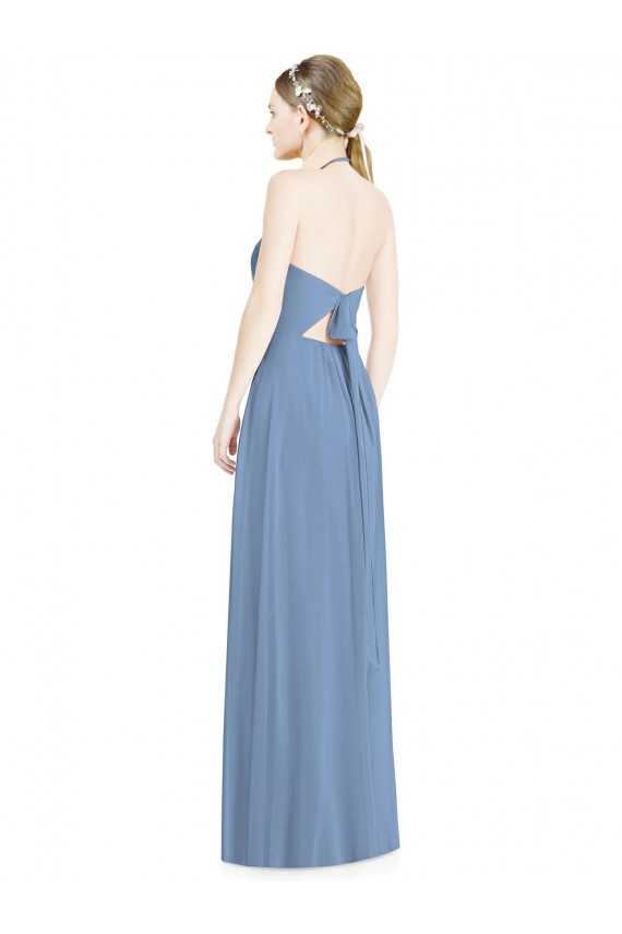 Chiffon A-Line Long Floor Length Sleeveless Low Back Dusty Blue Bridesmaid Dresses Cairns