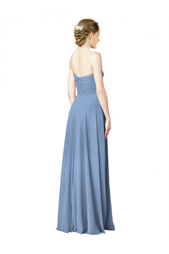 Chiffon A-Line Long Sleeveless Low Back Dusty Blue Bridesmaid Dresses Cairns