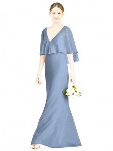 Soft Chiffon Trumpet Long Sleeveless Dusty Blue Bridesmaid Dress Cairns
