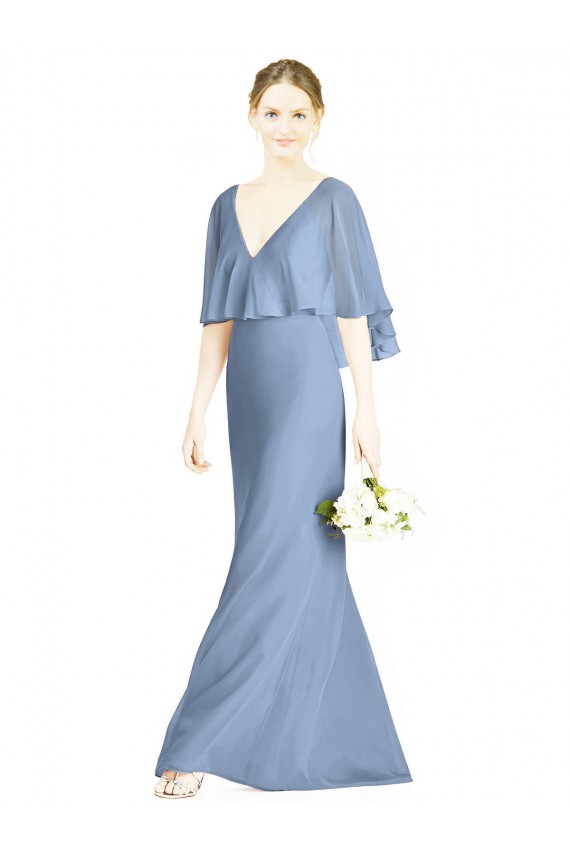 Soft Chiffon Trumpet Long Sleeveless Dusty Blue Bridesmaid Dress Cairns