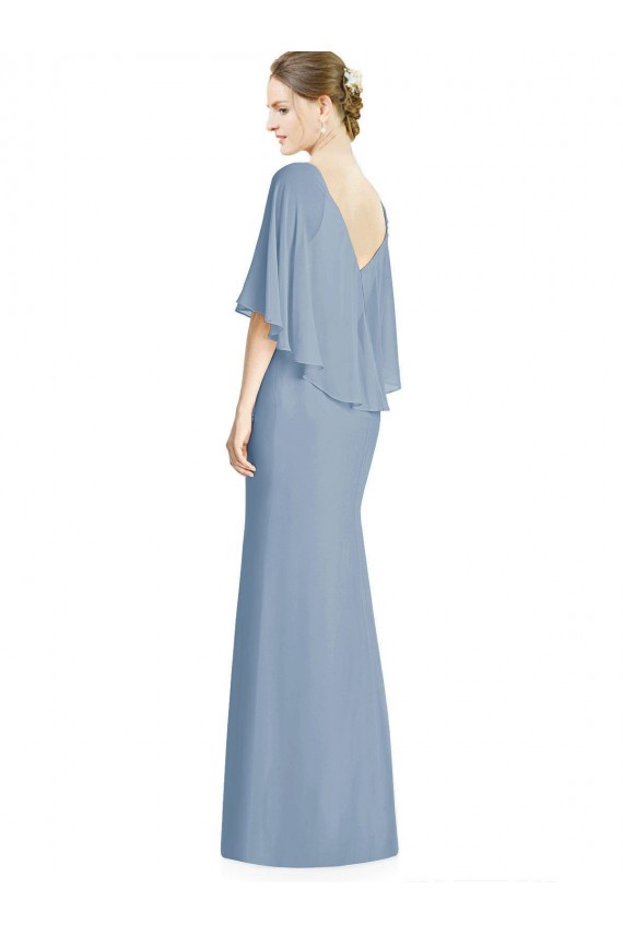 Soft Chiffon Trumpet Long Sleeveless Dusty Blue Bridesmaid Dress Cairns