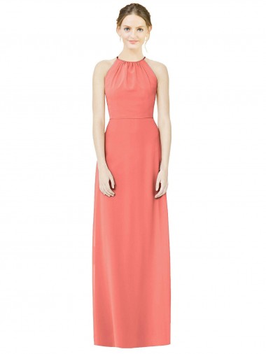 Soft Chiffon A-Line Long Sleeveless Coral Open Back Bridesmaid Dress Cairns