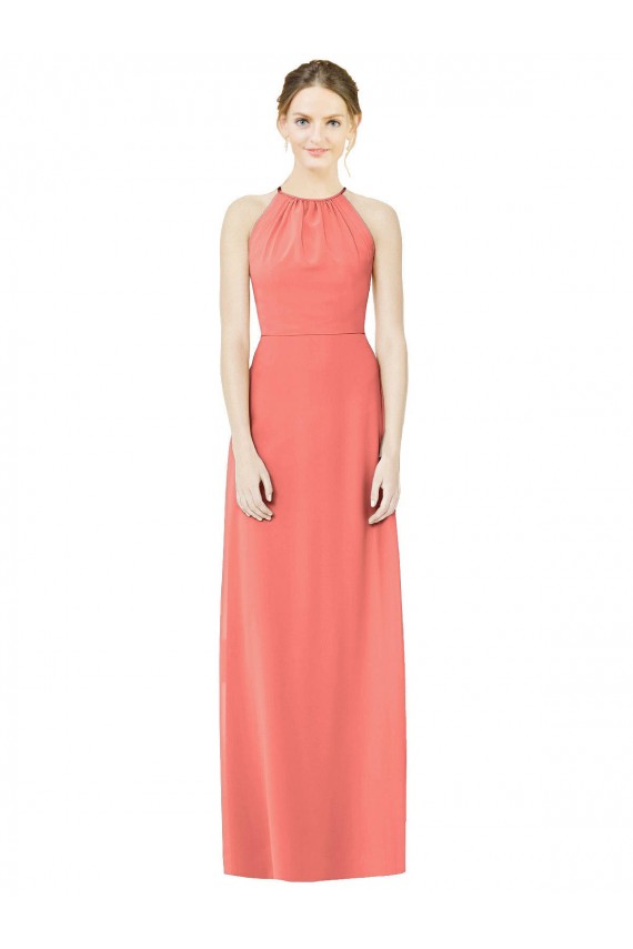 Soft Chiffon A-Line Long Sleeveless Coral Open Back Bridesmaid Dress Cairns
