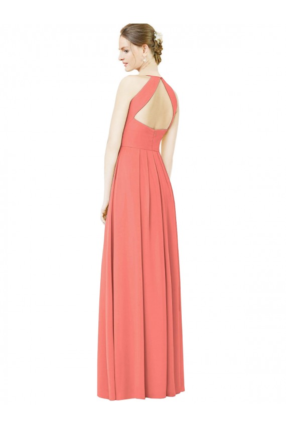 Soft Chiffon A-Line Long Sleeveless Coral Open Back Bridesmaid Dress Cairns