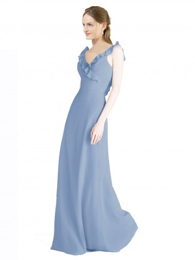 Chiffon A-Line Long Floor Length Sleeveless V-Neck Open Back Bridesmaid Dresses Cairns
