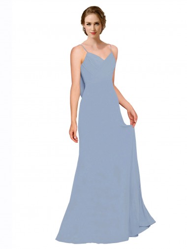 Chiffon A-Line Long Sleeveless Dusty Blue Bridesmaid Dress / Evening Dress Cairns