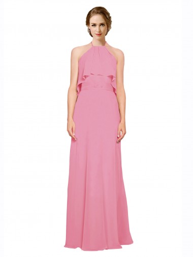 Soft Chiffon A-Line Long Sleeveless Skin Pink Low Back Bridesmaid Dress Cairns
