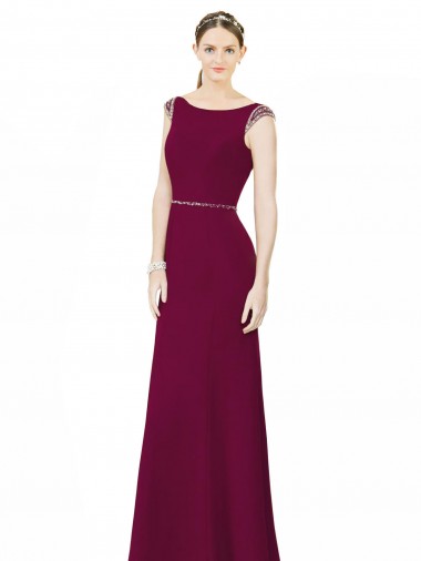 Soft Chiffon A-Line Long Sleeveless Boat Neck Low Back Bridesmaid Dresses Cairns