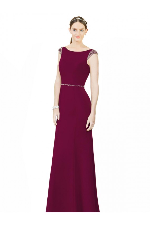 Soft Chiffon A-Line Long Sleeveless Boat Neck Low Back Bridesmaid Dresses Cairns