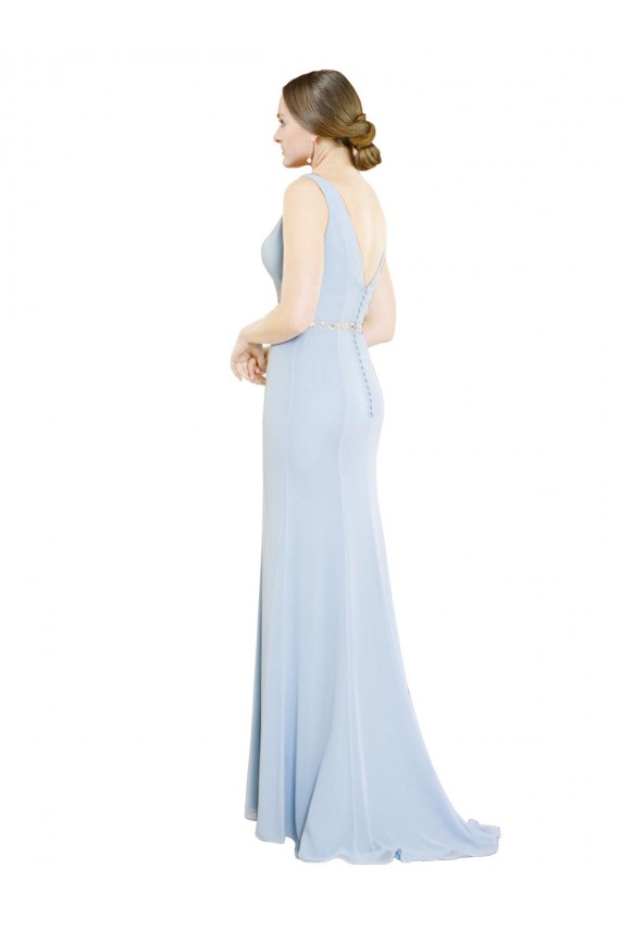 Soft Chiffon A-Line Long Sleeveless Light Sky Blue Low Back Bridesmaid Dress Cairns